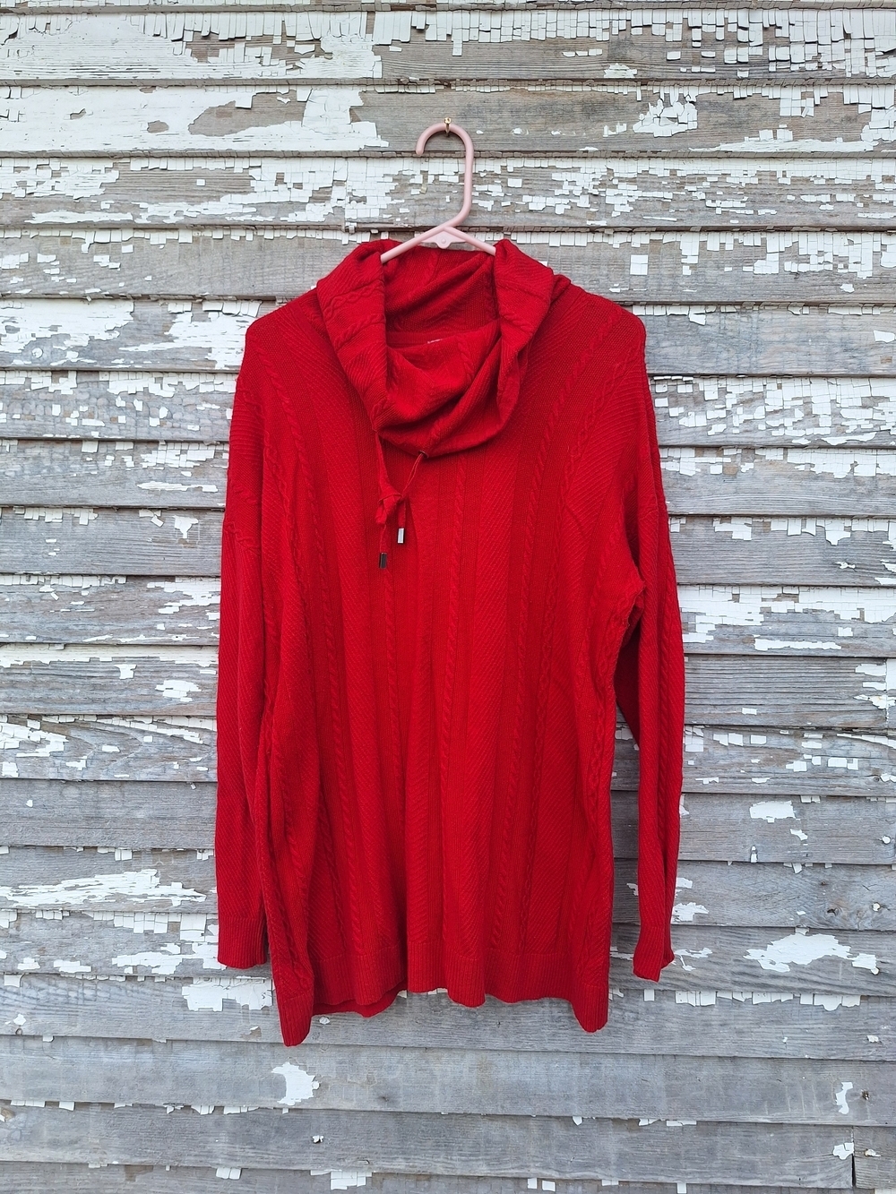 Chico's Red Cable-Knit Cowlneck Sweater Size Large
